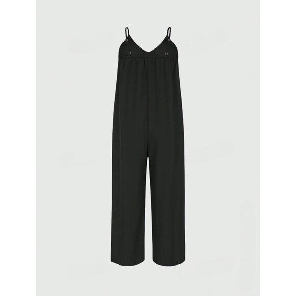 Boho Wide Leg Cami Jumpsuit With Pockets Black - Picture 3 of 7